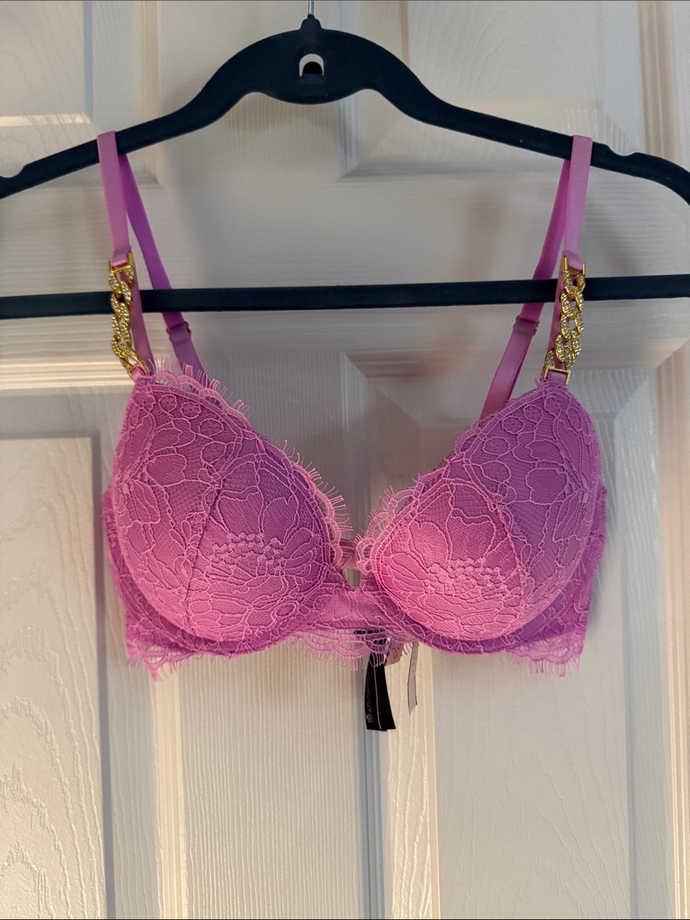 Victoria's Secret Orchid Purple/Pink Lace Push-Up Bra with Gold Chain Straps